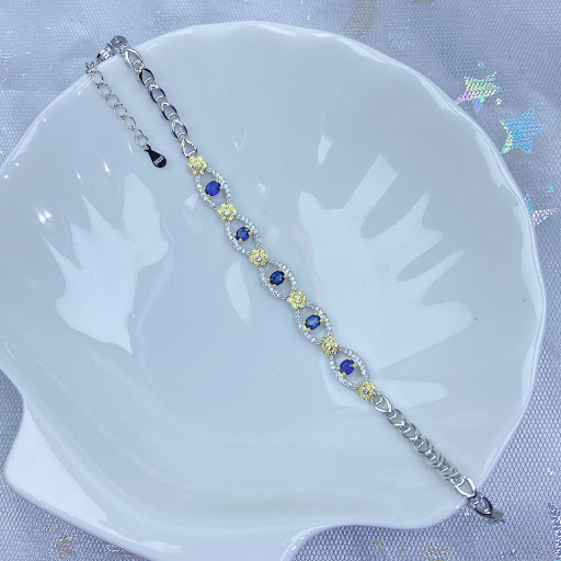 Title 4, 925 Silver Inlaid Natural Sapphire Womens Brac...