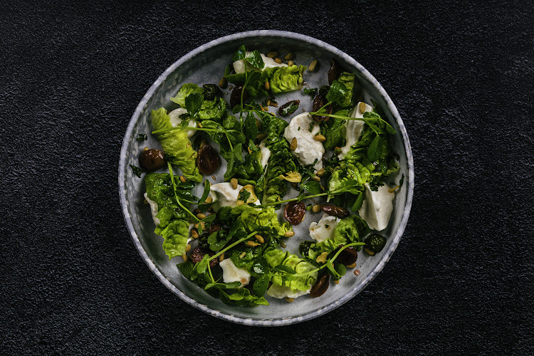 Produce section offers refreshing plates of greens and veg.