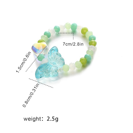 Title 1, Green Beaded Butterfly Love Ring Cute Transpare...