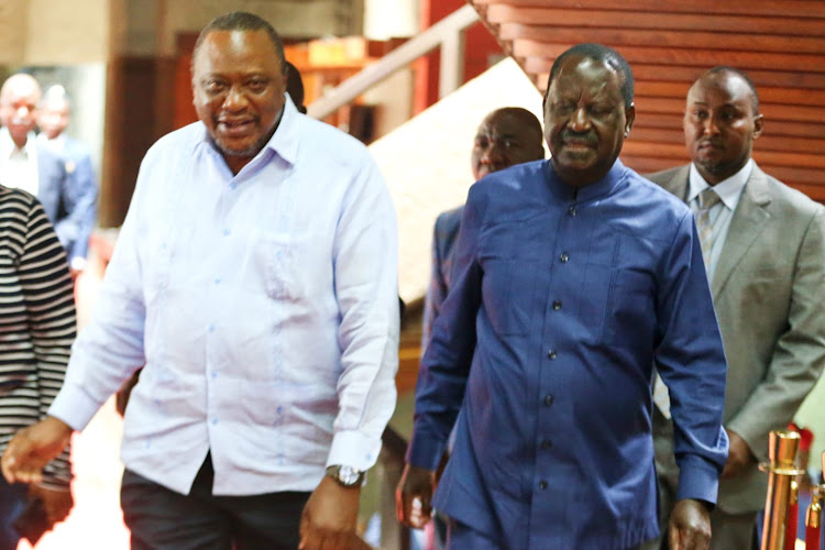 President Uhuru Kenyatta ana ODM leader Raila Odinga arrive at KICC.