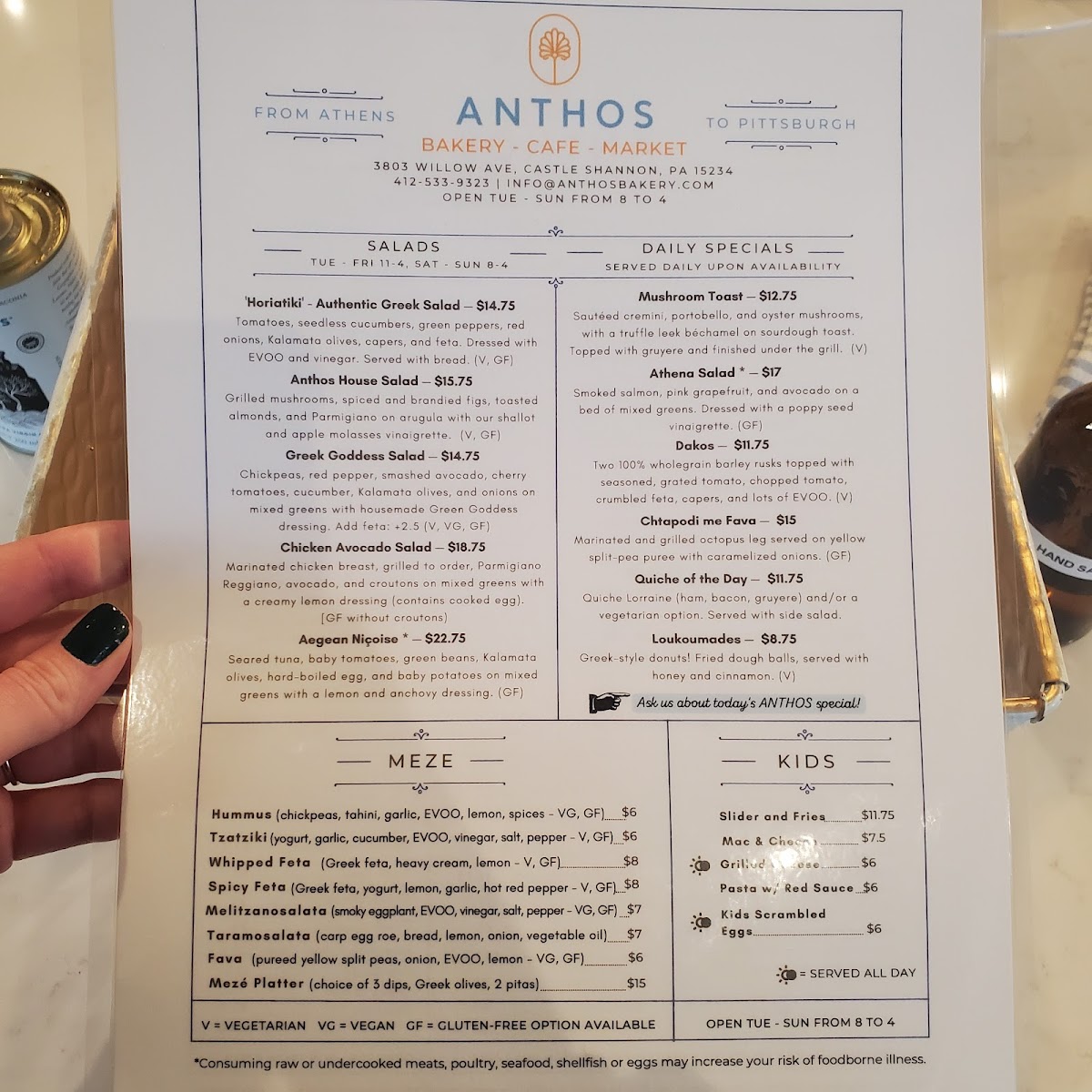 Anthos Bakery & Café gluten-free menu