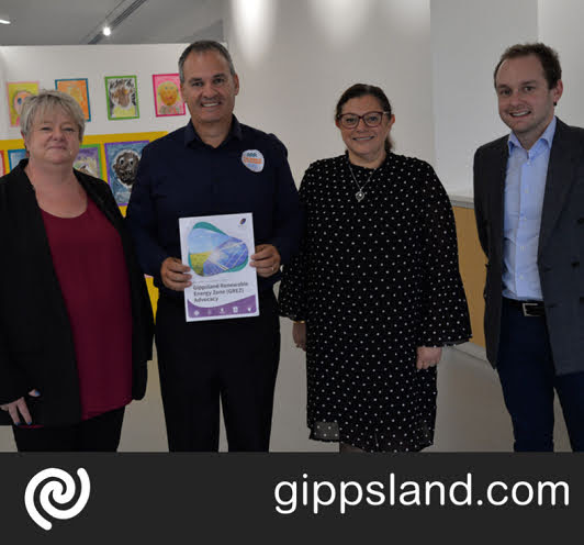 Wellington Shire Council Mayor Ian Bye (centre) with AusNet stakeholder and engagement lead Belinda Brennan (left), project director GREZ Lily Habib and project communications and media lead Brett Millsom