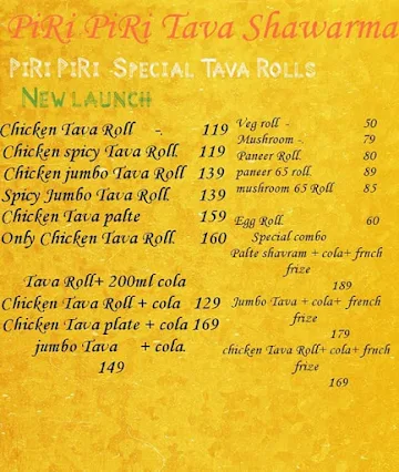Piri Piri Tava Shawarma menu 