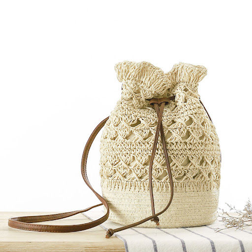 Title 2, New Hollow Bucket Woven Bag Shoulder Beach Bag ...