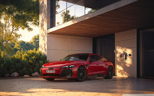 Red Electric Car at Modern Home Preview 1