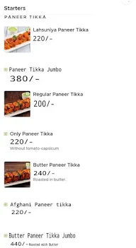 Bhatia Paneer Tikka menu 1