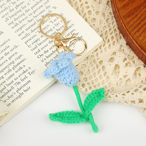 Title 3, Handmade Yarn Woven Tulip Flower Keychain, a ch...