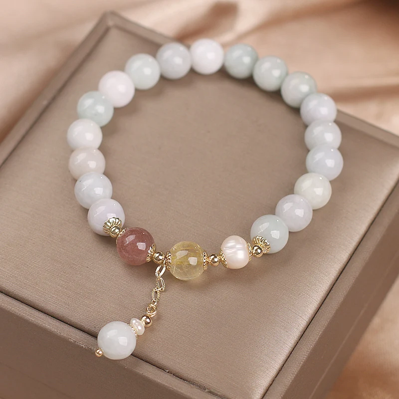 Pulsera de cuentas de aguamarina para mujer Diseño especial de interés Pulsera de cristal para la muñeca Atrae la suerte y realza tu estilo