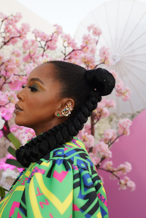 Katlego Tefu rocking out of this world braids at the Hollywood Bets Durban July in Durban.