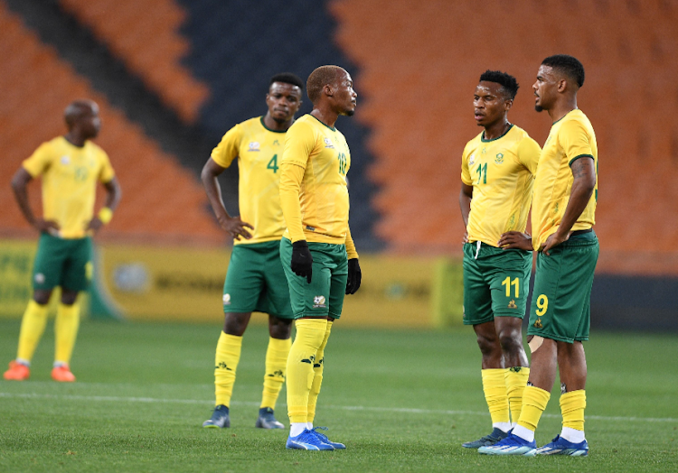 Bafana Bafana players during the international friendly match against Eswatini at FNB Stadium on Friday.