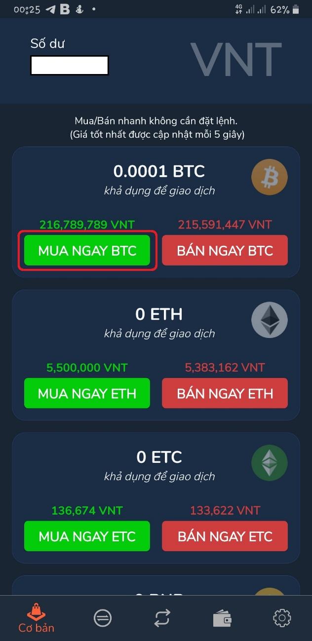 Mua Bitcoin qua MOMO