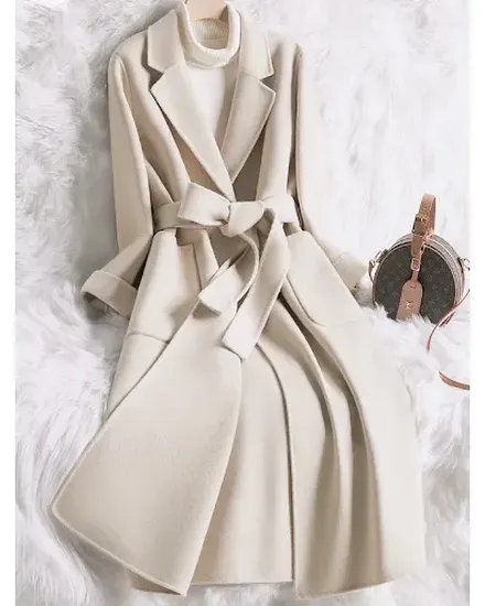 Double Sided Cashmere Coat for Women, Mid Length Autumn a... - 0