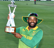 Proteas skipper Temba Bavuma celebrates his team's 3-0 ODI series whitewash of India at Newlands.