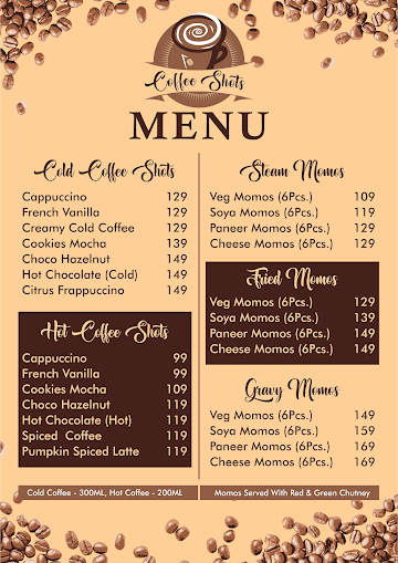 Coffee Shots menu 