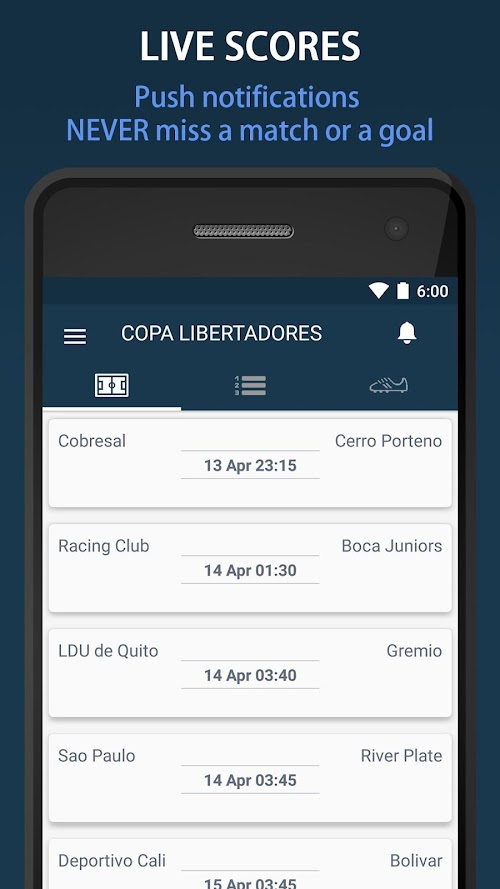 Android application Livescore Copa Libertadores screenshort