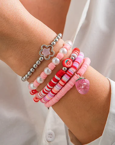 Sweet acrylic beaded bracelet suit - 0