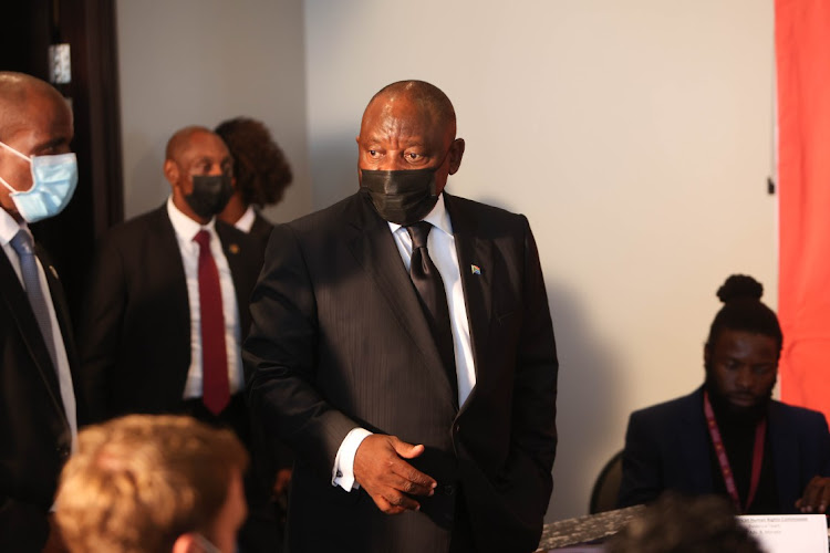 President Cyril Ramaphosa arrives at the SAHRC hearing into the July 2021 unrest, on 01 April 2022, in Sandton, Johannesburg. The president was there to give testimony with regards to his responsibility as head of state. Picture: Alaister Russell/The Sunday Times