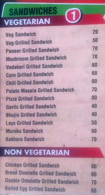 Sandwich Square menu 