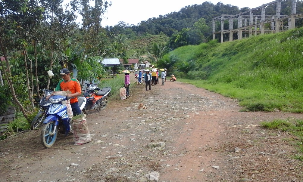 Suasana kerja bakti di lingkungan Desa Long Nawang. Pekerjaan ini dilakukan oleh laki-laki dan perempuan. (Foto: Yudha PS)