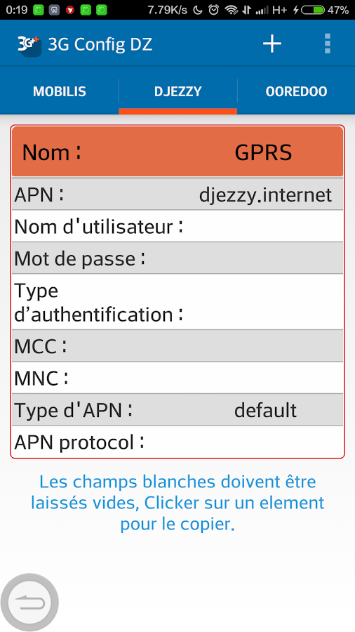  3G ConfigDz (Tous les réseaux) – Capture d'écran 