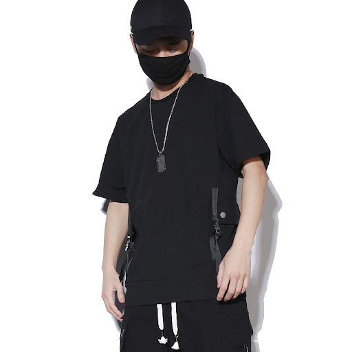 Title 3, Mens Loose Pocket T-shirt with Stitching Tooli...