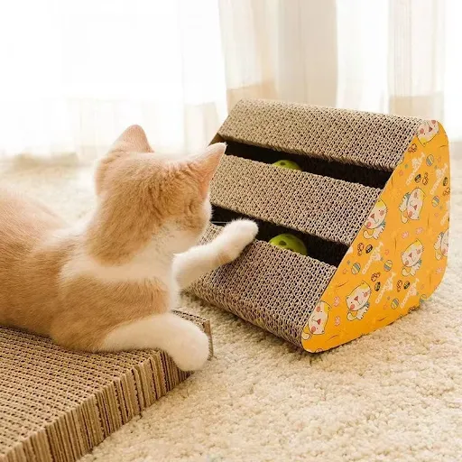 Pet Double Slot Triangle Cat Scratching Board Corrugated Board Pad Grinding Nails with Bells Cat Toys Pet Supplies