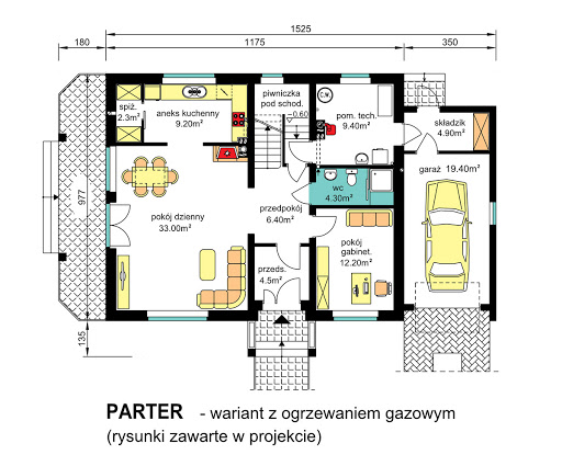 BW-46 wariant 4 - Rzut parteru - propozycja adaptacji - ogrzewanie gazowe