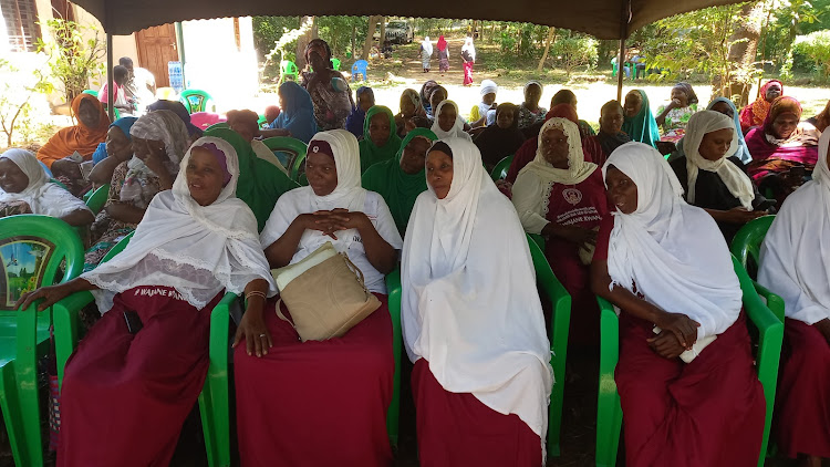 Widows and women attend pre-celebration of International Women's Day in Msambweni, Kwale county, on Wednesday, June 15, 2022.