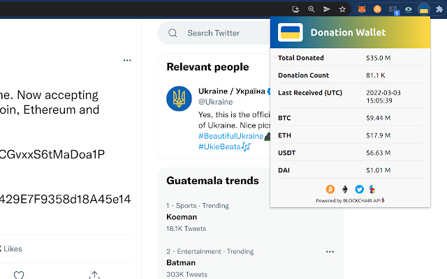 Ukraine Donation Wallet Tracker chrome extension