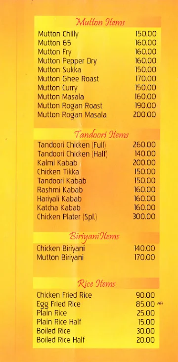 Hotel Karavali Beach menu 