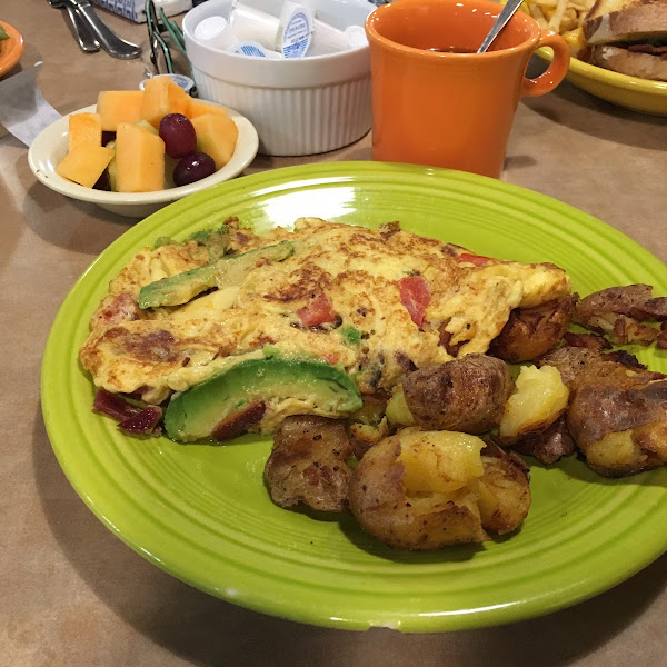 California omelet with fruit instead of toast. They have gf bread but made in a shared toaster