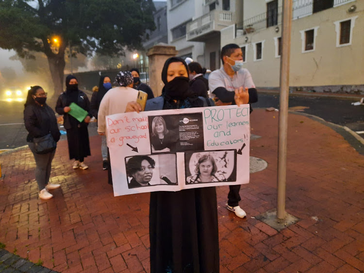 Bo Kaap teachers and parents protest in Cape Town demanding that schools be closed as Covid-19 infections continue to be on a rapid rise on July 6 2020.