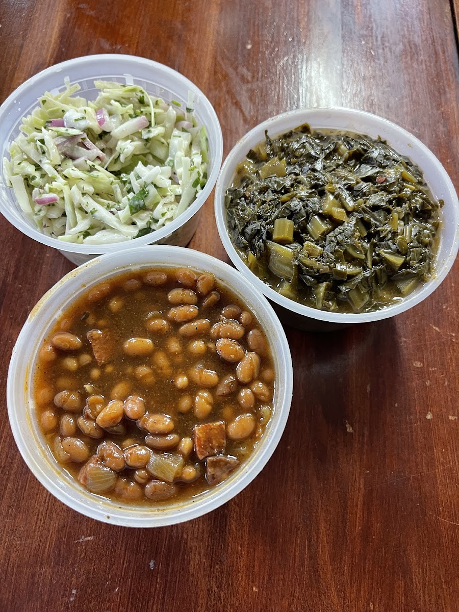 Large slaw, beans, collard greens