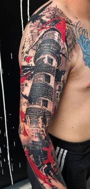 LightHouse Shoulder Tattoo For Men