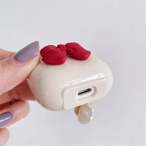 Title 3, Beige Red Bow Shell Pendant Wireless Earphone C...