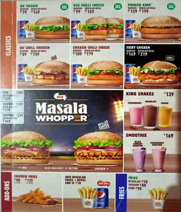 Burger King menu 