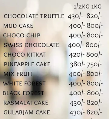 Cake Addicton menu 