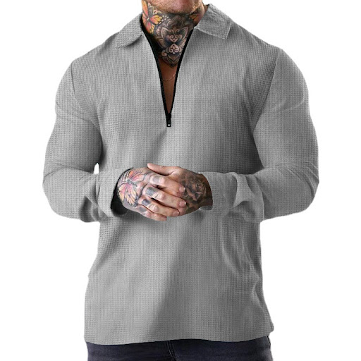 Title 4, Mens Casual Zipper Waffle Lapel Polo Shirt