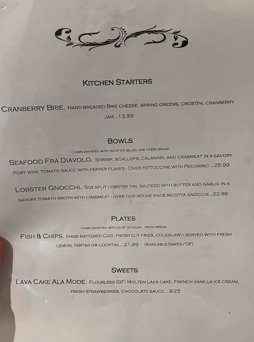 Jaffre's Restaurant Bar & Six Pack gluten-free menu