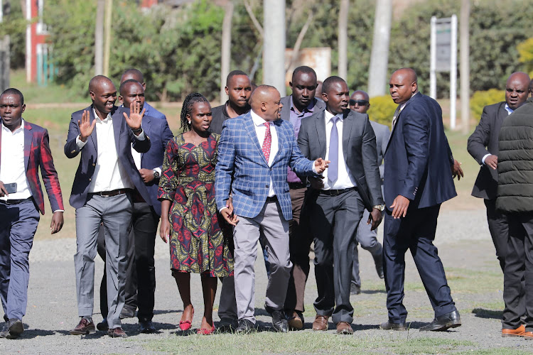 Leaders arriving for a thanksgiving prayer service at Bomet Green Stadium on January 15.