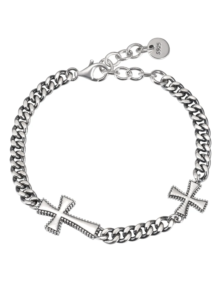 Title 1, Bracelet chaîne cubaine double croix en argent ...