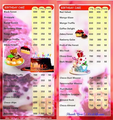 Pastry N' Cakes menu 