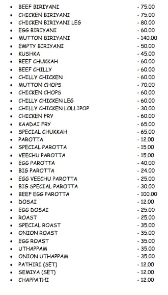 Abitha Biriyani Hotel menu 