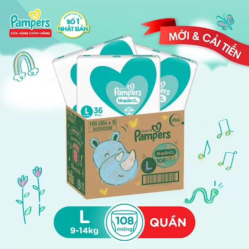 Thùng 3 gói Tã quần Pampers giữ dáng L36x3 cho bé 9-14kg (size L -108 miếng)