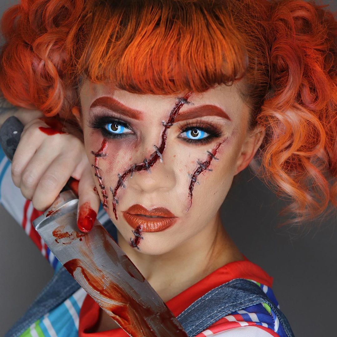 Chucky Makeup Look with Blue Lenses