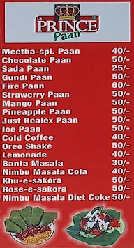 Prince Paan menu 1