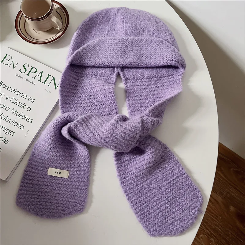 Écharpe de chapeau en laine tricotée de couleur unie pour femmes