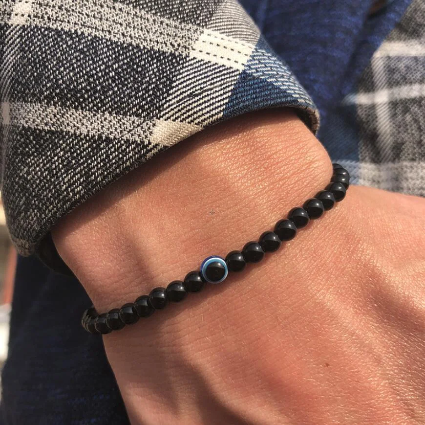 Bracelet en perles de pierre naturelle d'obsidienne, pour la protection et l'équilibre, un cadeau parfait.