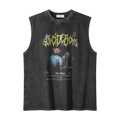 Title 12, Mens Printed Loose Round Neck Vest. Comfortabl...