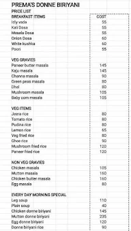 Prema's Donne Biriyani menu 1